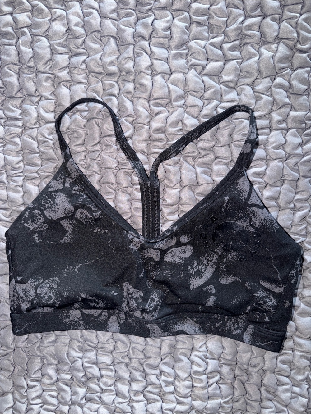 Gymshark Black & Gray Marble-Print Racerback Sports Bra